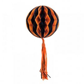 Бумажный шар соты полосатый 30 см оранжевый, фото 1