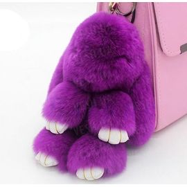 Меховой брелок фиолетовый на сумку в виде зайчика Натуральный мех, фото 1