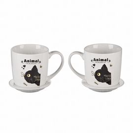 Подарочный набор &quot;Черный кот и стрекоза&quot; (2 чашки, крышки, ложки) (Уценка), фото 1