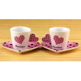 Чашки с блюдцем Сердечко набор, розовые, фото 1