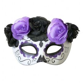 Полу маска пластик День мертвых фиолетовая, фото 1