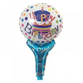 Шарик с надувной ручкой Happy Birthday тортик, фото 1