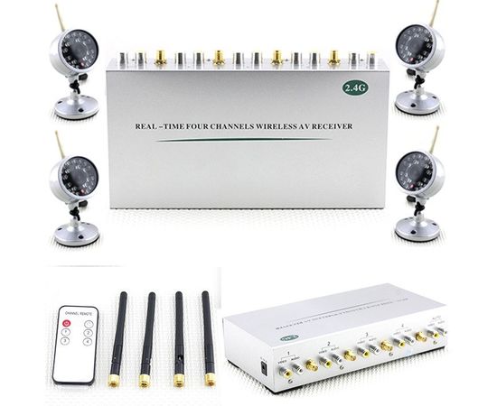 Комплект из 4-х каналаного беспроводного видеоприемника для камер на 2.4GHz с поддержкой аудио и видео, фото 1