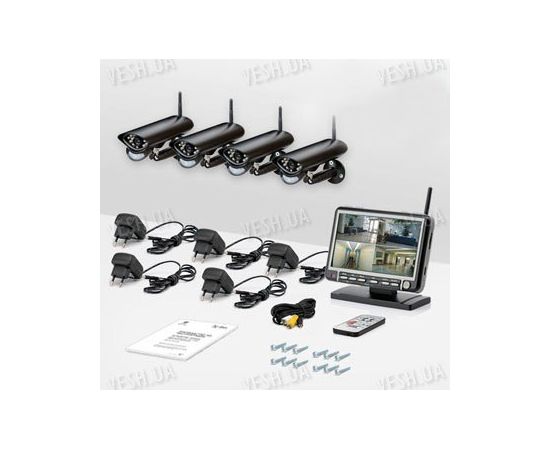 4-х камерная цифровая беспроводная система видеонаблюдения Danrou KCM-6370DRх4 (с шифрованием сигнала), фото 1