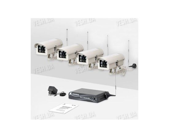 Комплект из 4-х беспроводных видеокамер и приемника видеосигнала дальностью до 2-х километров KW-KIT33х4 (без шифрования видео сигнала), фото 1