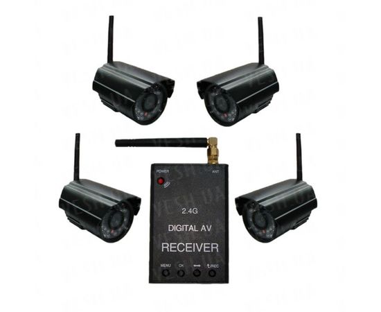 Новый 4-х камерный цифровой комплект беспроводного видеонаблюдения 540 TVL с дальностью до 500 метров с детектором движения и одновременной записью в REALTIME всех камер на SD карту памяти (модель KENVS B01kit x 4) НЕ ИМЕЕТ АНАЛОГОВ в УКРАИНЕ!!!, фото 1