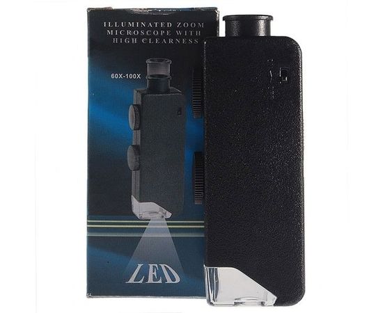 Портативный микроскоп с подсветкой (Zoom 60X-100X), в чехле, фото 1