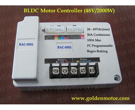 Контроллер 100А 24В/36В/48В/60В до 2000Вт к моторам BLDC серия BAC-0501, фото 1 Контроллер 100А 24В/36В/48В/60В до 2000Вт к моторам BLDC серия BAC-0501, фото 1