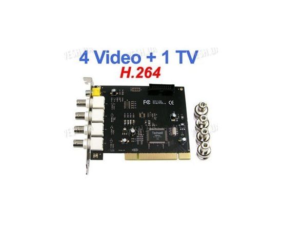 4-х канальная H.264 компьютерная PCI плата видеозахвата для CCTV камер с 1 звуковым каналом/ТВ выходом (25 fps), фото 1