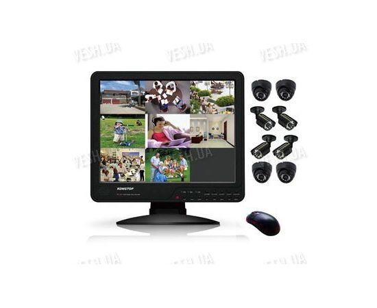 Готовый 8-ми камерный DIY комплект проводного видеонаблюдения с LCD COMBO DVR регистратором-монитором для самостоятельной установки (4 внутренних купольных камеры + 4 уличных камеры) (мод. KT1508L KIT 3), фото 1