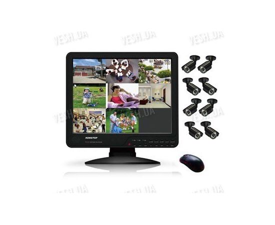 Готовый 8-ми камерный DIY комплект проводного видеонаблюдения с LCD COMBO DVR регистратором-монитором для самостоятельной установки (8 уличных камер) (мод. KT1508L KIT 5), фото 1