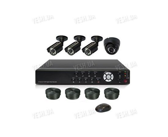 Готовый 4-х камерный DIY комплект проводного видеонаблюдения для самостоятельной установки (3 уличных камеры + 1 внутренняя купольная камера) (мод. KT7604AD-A Kit 4), фото 1