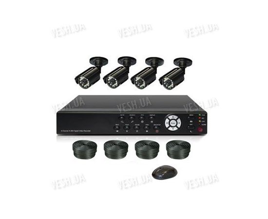Готовый 4-х камерный DIY комплект проводного видеонаблюдения для самостоятельной установки (4 уличных камеры) (мод. KT7604AD-A Kit 5), фото 1