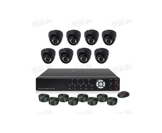 Готовый 8-ми камерный DIY комплект проводного видеонаблюдения для самостоятельной установки (8 внутренних купольных камер) (мод. KT7608AC KIT 1), фото 1