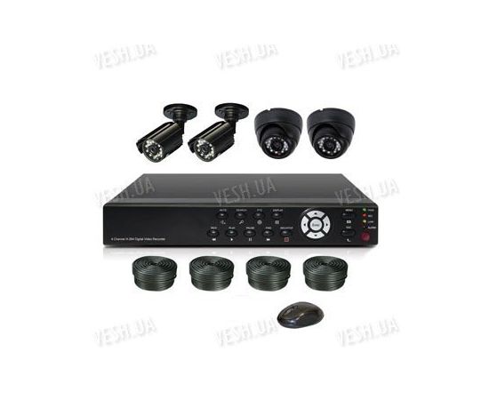 Готовый 4-х камерный DIY комплект проводного видеонаблюдения для самостоятельной установки (2 внутренних купольных камеры + 2 уличных камеры) (мод. KT7604AD-A Kit 3), фото 1
