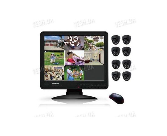 Готовый 8-ми камерный DIY комплект проводного видеонаблюдения с LCD COMBO DVR регистратором-монитором для самостоятельной установки (8 внутренних купольных камер) (мод. KT1508L KIT 1), фото 1