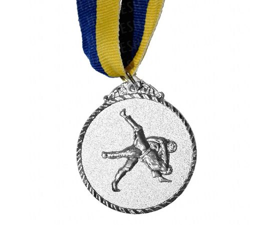 Товар распродан - Медаль Спортивная маленькая Единоборства серебро - Сувенирные значки награды, фото 1
