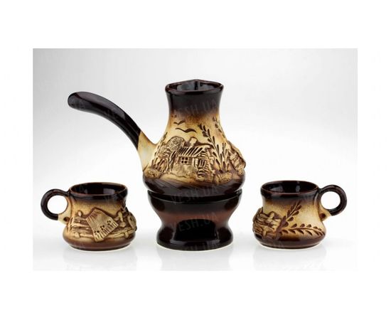 Товар распродан - Набор кофейный с камином колорит, 4 предмета - Чайники и чайные сервизы, фото 1