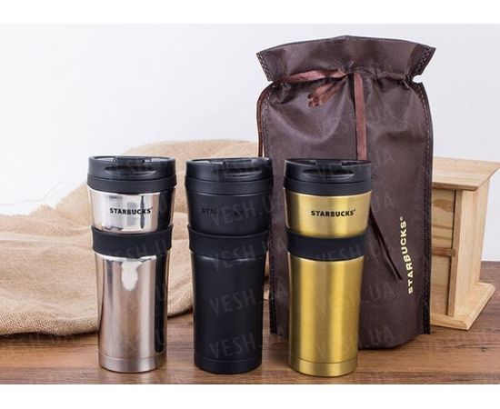 Товар распродан - Термокружка Starbucks с резиновой полоской Черный - Термосы и термокружки, фото 1