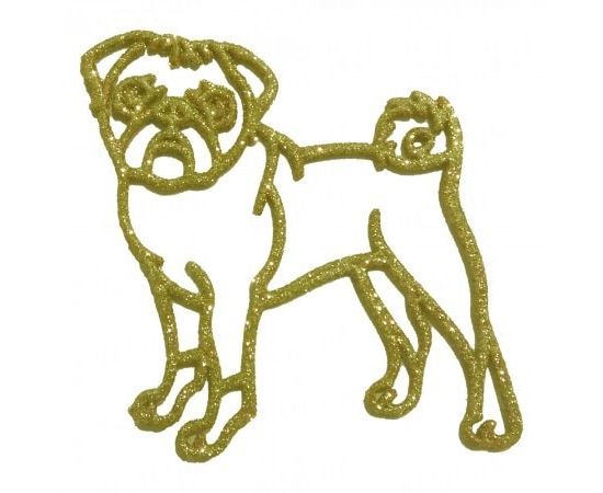 Товар распродан - Украшение Собака Мопс пластик 12х9 см золото - Новогодние игрушки и украшения, фото 1