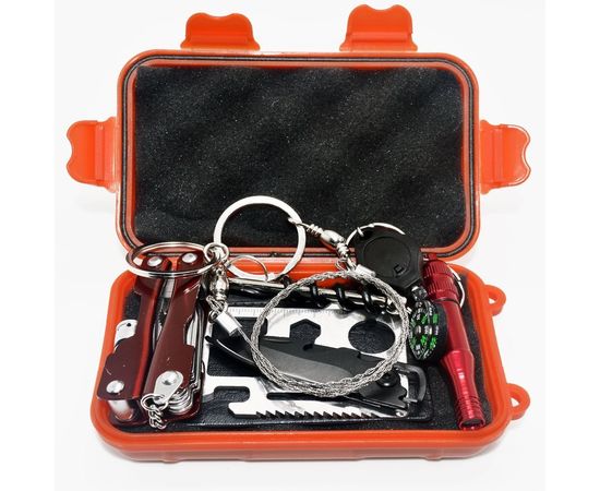 Минимальный набор выживания в лесу из 8 предметов в герметичном кейсе FervorFOX AK-8, коричневый, фото 1