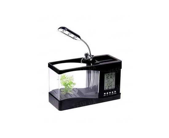 Уникальный подарочный настольный органайзер с LCD часами и аквариумом с подсветкой и компрессором, фото 1
