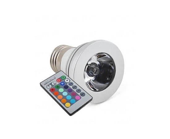 16-ти цветная 3W LED лампа с изменяющимися цветами и режимами освещения + пульт дистанционного управления (модель E-27-2T), фото 1