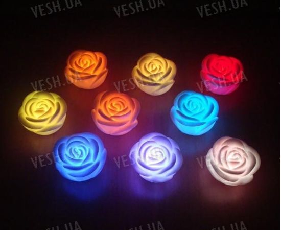 7-ми цветный светодиодный LED светильник в виде бутона розы (3 штуки), фото 1 7-ми цветный светодиодный LED светильник в виде бутона розы (3 штуки), фото 1