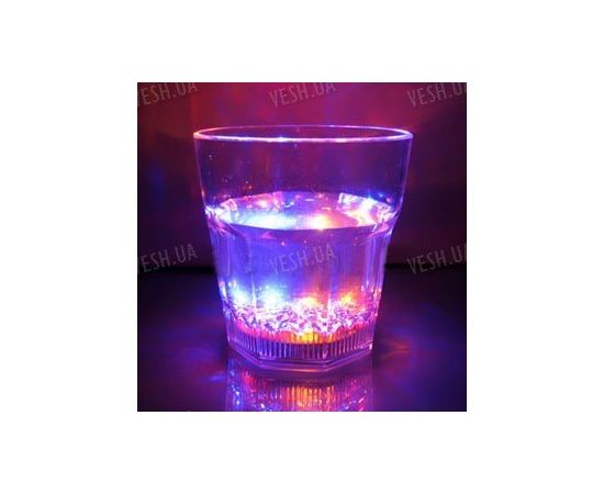 Светодиодный стеклянный стакан с автоматически переливающейся 4-х цветной LED подсветкой, фото 1
