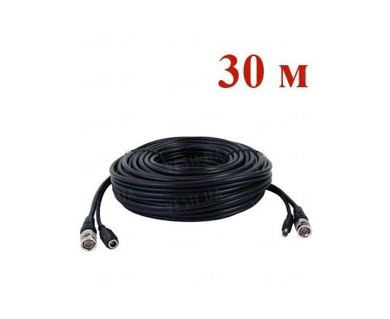 Готовый обжатый BNC провод для охранных видеокамер и видеорегистраторов с BNC разьёмами и питанием, длиной 30 метров (модель VK-30), фото 1