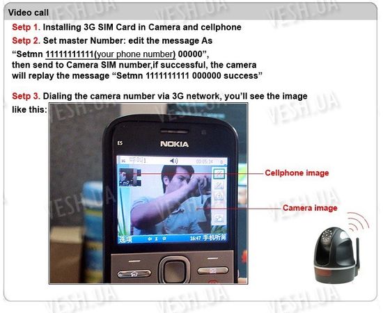 WCDMA 3G Беспроводная поворотная ИК камера с записью, фото 2