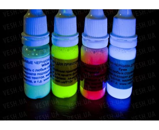 Невидимые чернила в обычном свете и видимые в УФ (ультрафиолетовые UV CMYK СНЧП) чернила для струйного принтера 4 цвета, фото 3 Невидимые чернила в обычном свете и видимые в УФ (ультрафиолетовые UV CMYK СНЧП) чернила для струйного принтера 4 цвета, фото 3