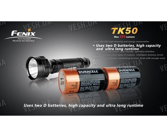 Фонарь Fenix TK50 CREE LED R5 + в подарок 2 переходника из 2АА в D размер, фото 7