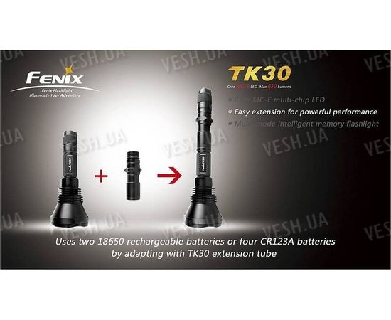 Тактический фонарь Fenix TK30 Cree MC-E LED + в подарок E05, фото 6