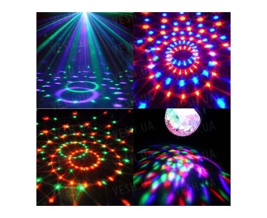 Разноцветная вращающаяся LED лампа с пультом ДУ и активацей под ритм для создания дискотечной светомузыки дома или в небольшом помещении, фото 4