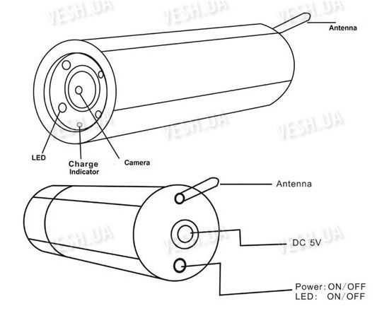 Автономная беспроводная 2.4 GHz инспекционная видеокамера с ИК подсветкой 720X586pix 480TVL, дальностью до 100 метров со встроенным аккумулятором (модель WE800A), фото 2