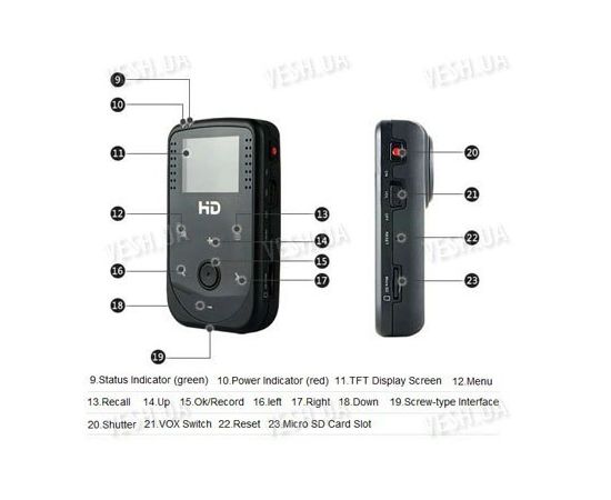 Портативный цифровой микро видеорегистратор Full HD 720p с разрешением 1280х720@30fps, LCD дисплеем и памятью до 32 Гб (модель DVR HD-50), фото 3