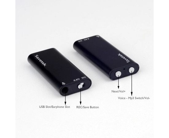 Мини диктофон с активацией голосом Savetek 200, 16 Гб, Mp3, VOX, 12 часов записи, фото 6