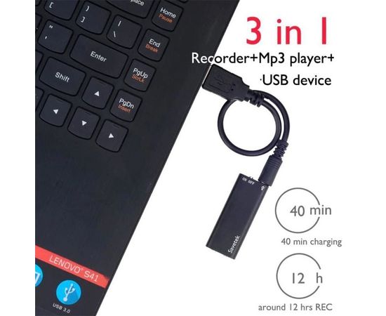 Мини диктофон с активацией голосом Savetek 200, 16 Гб, Mp3, VOX, 12 часов записи, фото 2
