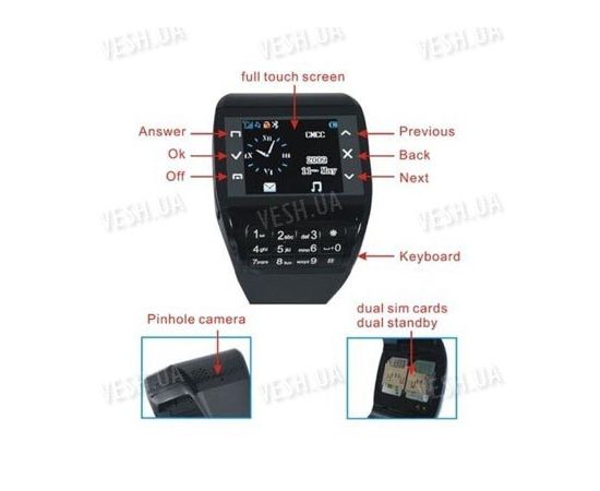 GSM часы - мобильный телефон DUOS на 2 SIM карты с 1.33 сенсорным дисплеем, камерой, bluetooth, mp3/mp4 плеером (модель Q8), фото 2