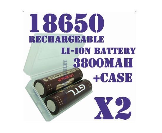 Аккумулятор 18650 3.7В 3800мАч GTL (2шт. аккумуляторов+кейс в подарок), фото 1