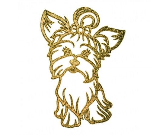 Товар распродан - Украшение Собака Йорк пластик 12х9 см золото - Новогодние игрушки и украшения, фото 1