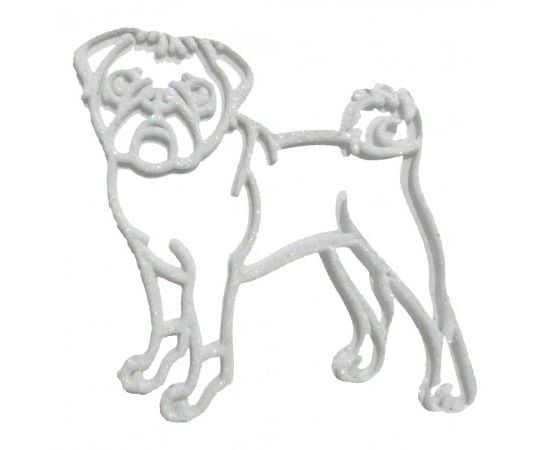 Товар распродан - Украшение Собака Мопс пластик 12х9 см белый - Новогодние игрушки и украшения, фото 1