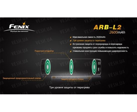 Аккумулятор 18650 2600mAh Fenix с защитой : -Элементы питания и ЗУ, фото 4 Аккумулятор 18650 2600mAh Fenix с защитой : -Элементы питания и ЗУ, фото 4