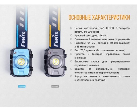 Налобный фонарь Fenix HL30 (2018) Cree XP-G3 (синий, серый) : -HL серия, фото 18