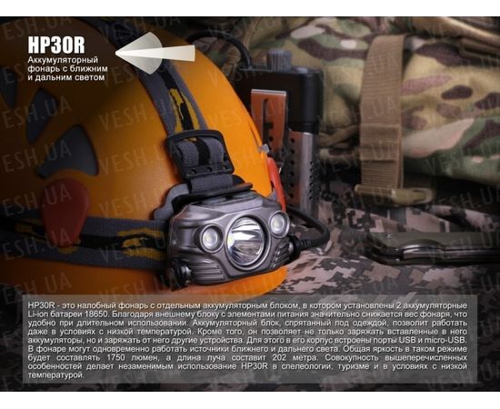 Налобный фонарь Fenix HP30R Cree XM-L2, XP-G2 (R5) (серый, черный) : -HP серия, фото 11