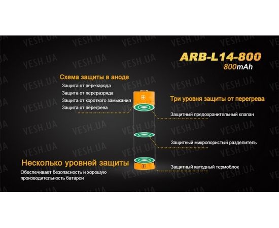 Аккумулятор 14500 Fenix ARB-L14 800mAh : -Элементы питания и ЗУ, фото 6 Аккумулятор 14500 Fenix ARB-L14 800mAh : -Элементы питания и ЗУ, фото 6
