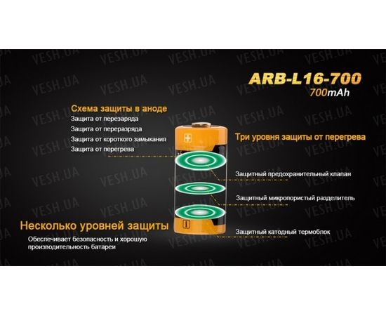 Аккумулятор 16340 Fenix ARB-L16 700mAh : -Элементы питания и ЗУ, фото 6 Аккумулятор 16340 Fenix ARB-L16 700mAh : -Элементы питания и ЗУ, фото 6