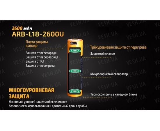 Аккумулятор 18650 Fenix ARB-L18-2600U (2600 mAh) : -Элементы питания и ЗУ, фото 9