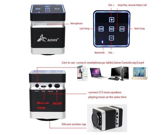 Вибро резонансная колонка bluetooth 26 Ватт Adin BT-BOX, фото 5